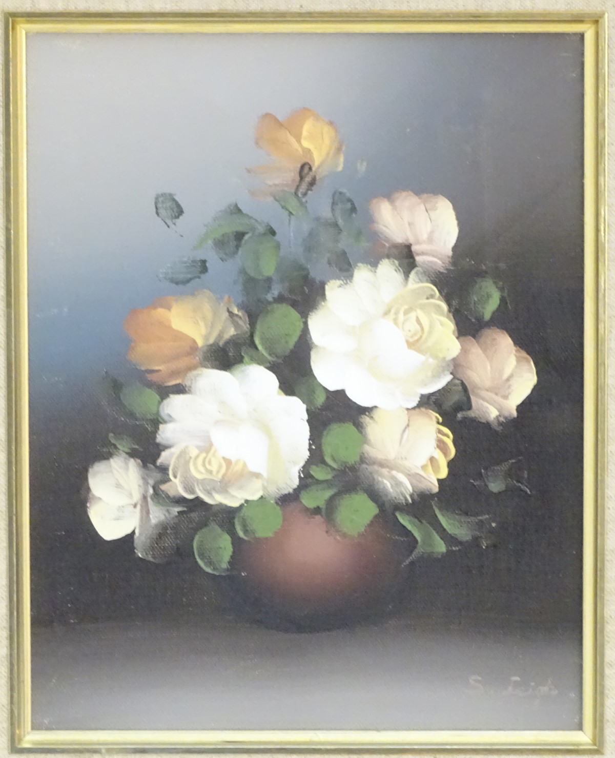 S. Leigh, XX, Oil on canvas, A still life study of flowers in a vase. Signed lower right. Approx. - Image 5 of 11