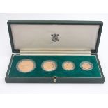 A cased Royal Mint 1980 gold coin proof set, comprising four 22ct gold coins, £5, £2, sovereign