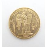 A French Republic 20 franc gold coin, 1896, approximately 6.5g Please Note - we do not make