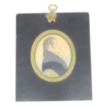 A Victorian oval miniature portrait of a gentleman in profile. Approx. 2 3/4" x 2 1/2" Please Note -