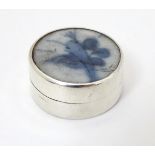 A 925 silver pill box of circular form with inset cabochon to lid ?" diameter Please Note - we do