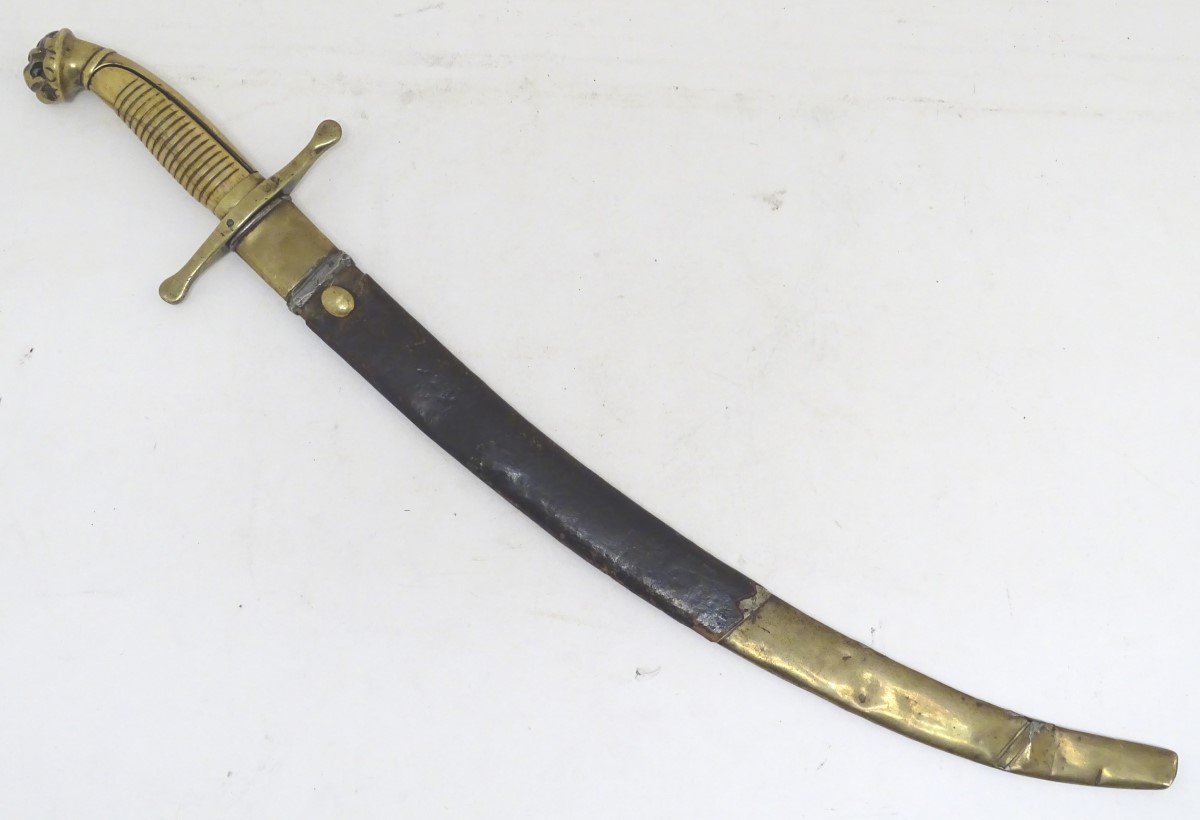 Militaria: a French 19thC Midshipman's dirk, the brass hilt stamped '44 34', bone grip, - Image 5 of 11