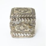 A Dutch silver box with hinged lid. 1 3/4" high x 1 3/4" wide Please Note - we do not make reference