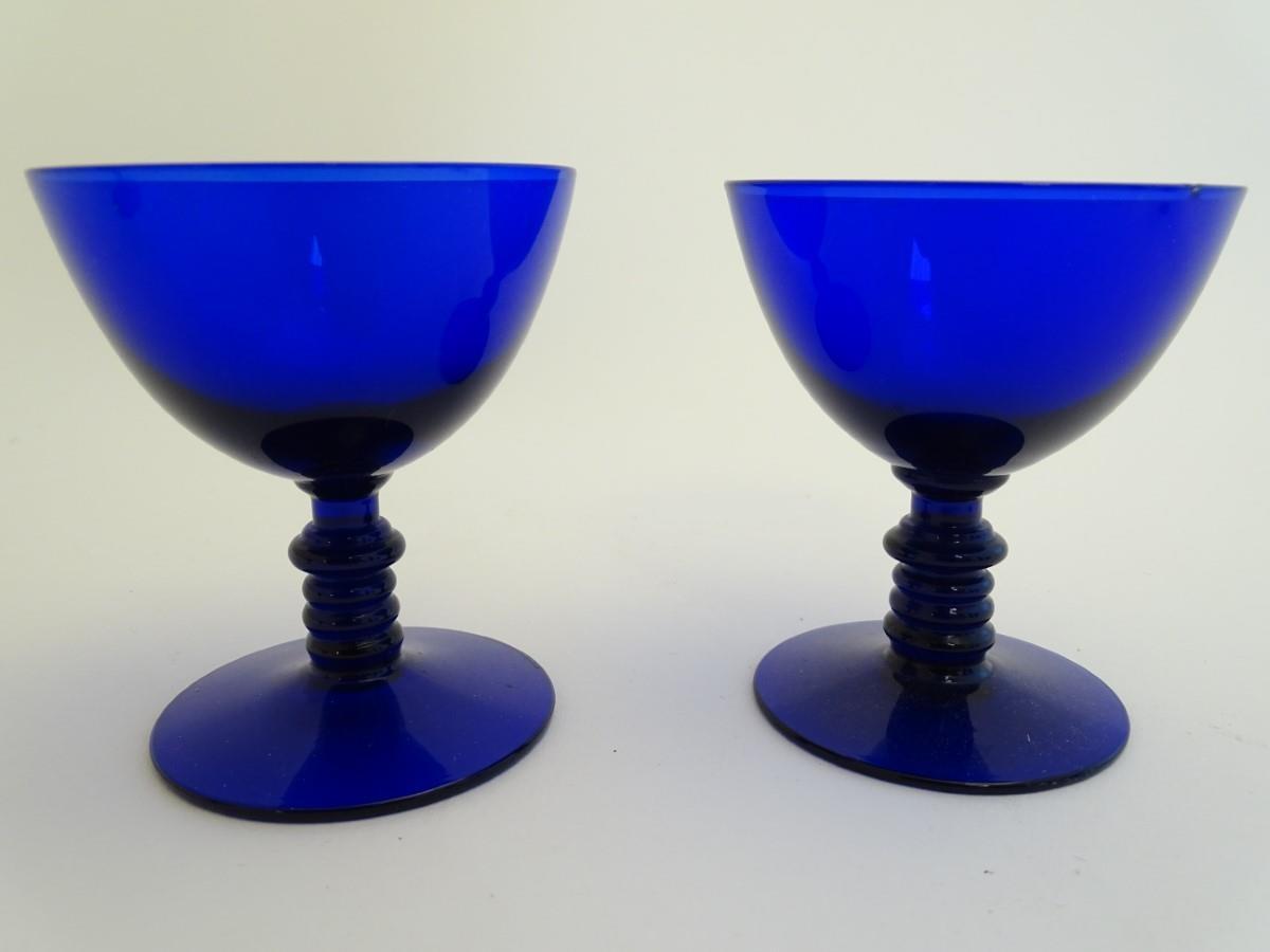 7 assorted items of blue glass comprising drinking glasses, dish, vase etc. The tallest 12 3/4'' - Image 7 of 7