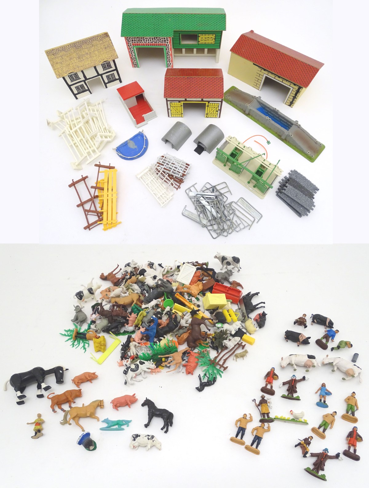 Toys: A large quantity of farmyard animals, farm accessories and figures. Accessories to include a