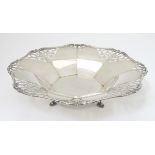 A large silver dish with fret work scroll decoration. Hallmarked Birmingham 1934 maker Adie Bros