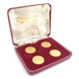 A cased set of four 22ct gold sovereigns, comprising two coins from 1966 and two 1968. Approximately