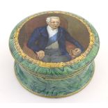 A large rare 19thC Staffordshire pot lid and cover The Late Duke of Wellington issued by F & R Pratt