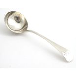 A Geo III silver ladle hallmarked Exeter c.1800 maker Richard Jenkins. 6 1/2" long (44g) Please Note