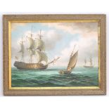 James Hardy, XX, Marine School, Oil on canvas board, An American warship at sea, with other ships