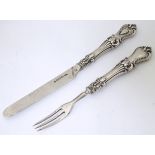 Victorian silver knife and fork hallmarked Sheffield 1845 maker Aaron Hadfield. 6 1/4" long (2)