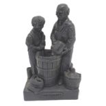 T. Owen, sculptural figural group, comrpising two figures making wine. Titled Compounding to base,