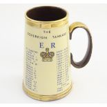 A Gibson Staffordshire commemorative tankard. The Sovereign Tankard, decorated with E R (Elizabeth