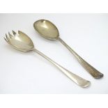 Silver Hanoverian salad servers with rats tail to bowls hallmarked Sheffield 1964 maker Robert &