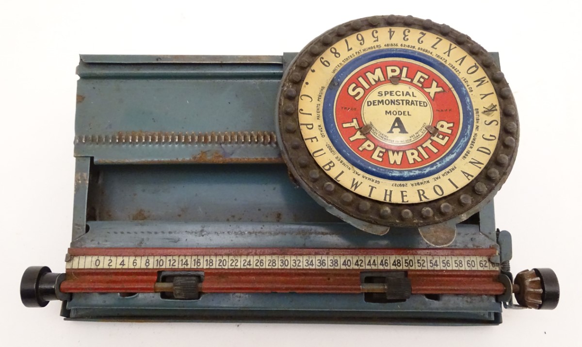 Toy: A c1900 tinplate American made Simplex typewriter, Special Demonstrated Model A, with - Image 5 of 10