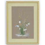 Brett, XX, English School, Watercolour, Snowdrops, Signed lower right. Approx. 9 1/2" x 6 1/2"