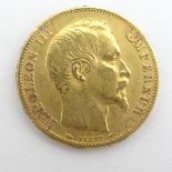 A French Republic 20 franc gold coin, 1853 Napoleon III, approximately 6.5g Please Note - we do