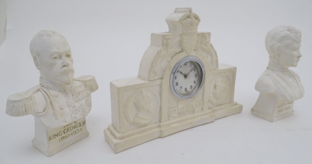 Commemorative Geo V clock : a plaster clock and garnitures of King George V and Queen Mary , the - Image 4 of 17