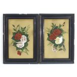 XIX-XX, Watercolour and gouache, a pair, Roses among foliage. Approx. 13 1/2" x 8 1/2" Please Note -