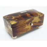 A late 20thC small snuff box formed as a tortoiseshell tea caddy. Approx. 1 1/8" high. Please Note -