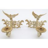 A pair of painted cast iron outdoor wall bracket candle holder with bird decoration, the drip tray