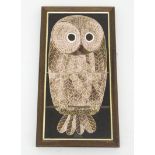 A framed MAW and Co tubeline and majolica hand decorated painted tile picture depicting an owl,