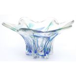 A Max Verboeket Maastricht glass bowl, of flared form with turquoise and blue decoration.