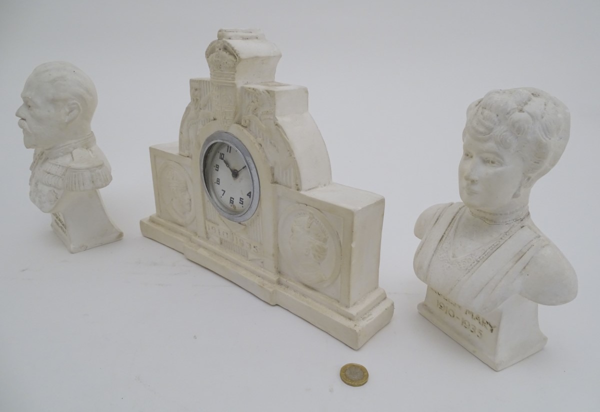 Commemorative Geo V clock : a plaster clock and garnitures of King George V and Queen Mary , the - Image 6 of 17