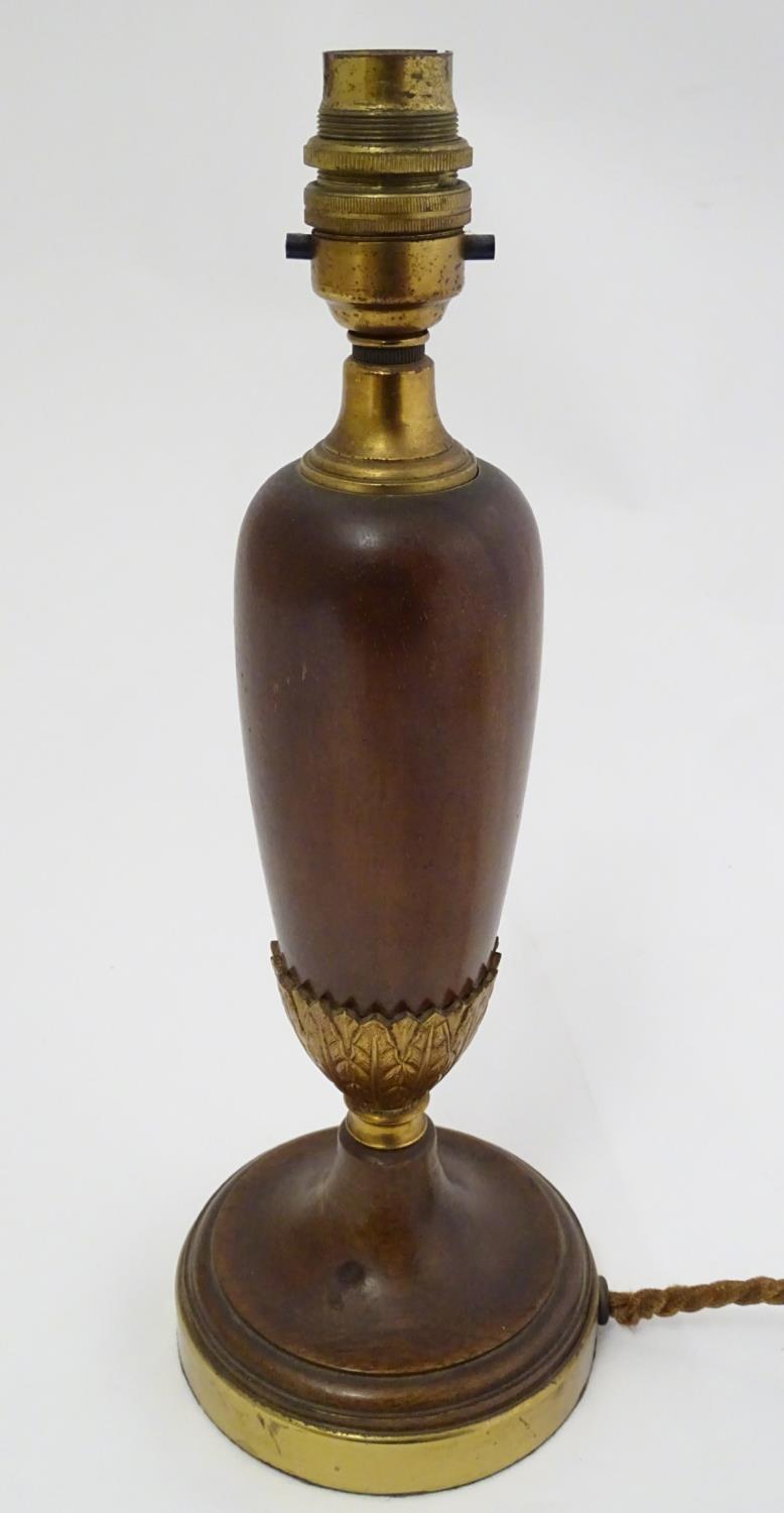 A wooden with brass detail pedestal table lamp, standing 12 1/2'' high. Please Note - we do not make - Image 4 of 4