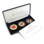 A cased proof set of 22ct gold £5, £2 and £1 coins by the Jubilee Mint, Tristan da Cunha 2017 issue,