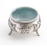 A Chinese export silver salt with bamboo and Chinese character mark decoration, marked under,