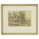 A Breckner, XX-XIX, Watercolour, A farmstead scene with figures and animals in a landscape. Signed