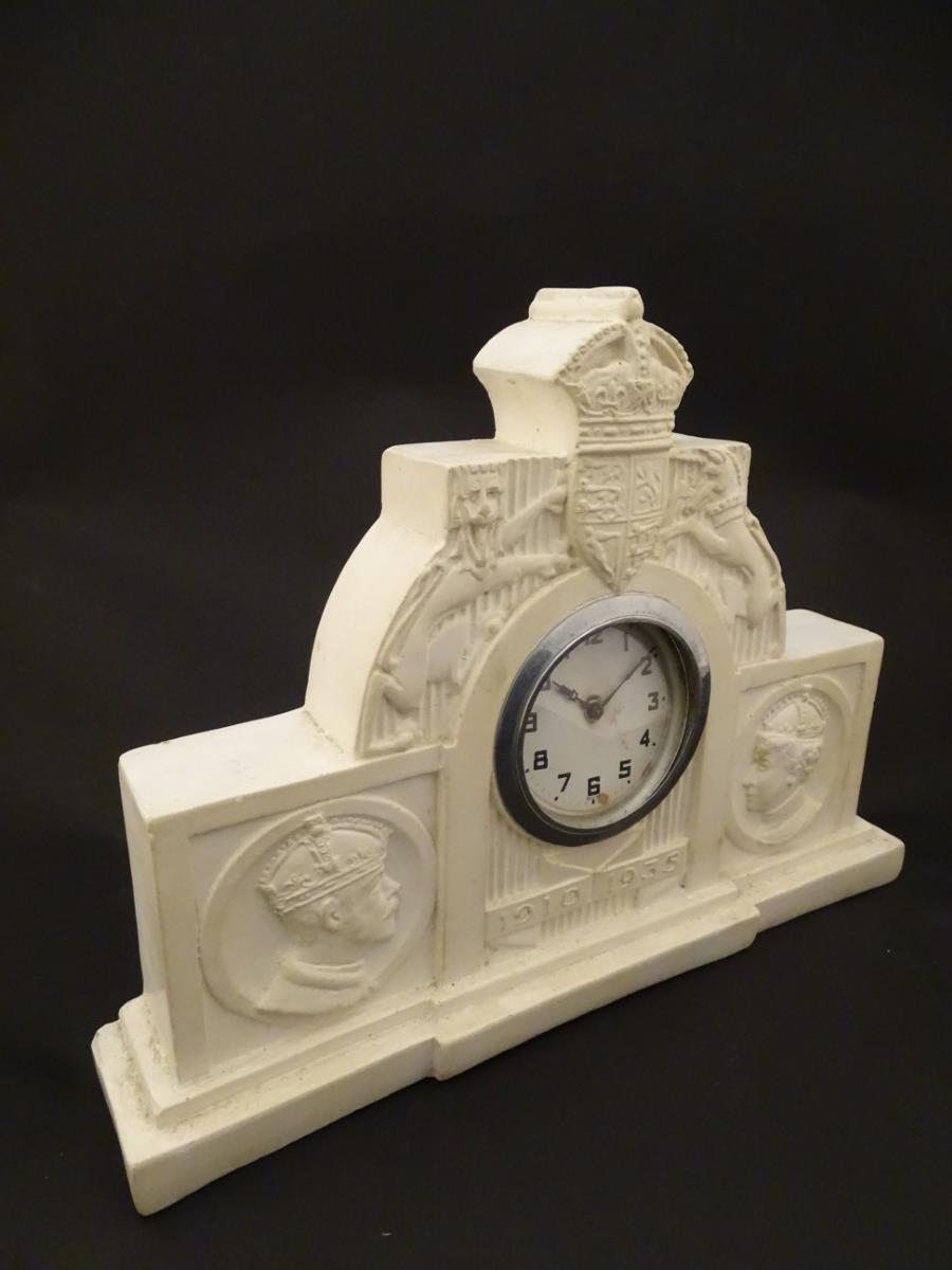 Commemorative Geo V clock : a plaster clock and garnitures of King George V and Queen Mary , the - Image 9 of 17