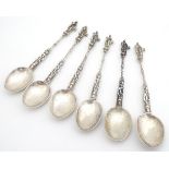 A set of 6 Continental silver apostle tea spoons, marked to bowl. Please Note - we do not make