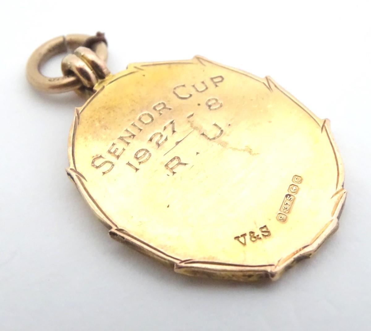 A 9ct gold fob medal with enamelled Wiltshire Football Association emblem. Total weight 8g Please - Image 10 of 13