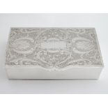 A silver plate table top cigarette box 7 1/2" x 4 3/4" x 2" Please Note - we do not make reference