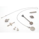 Assorted silver and white metal items including a pendant chain etc, and a Victorian Indian salt