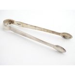 George III silver sugar tongs hallmarked London 1796 maker George Smith & William Fearn. 5 1/2" long