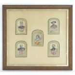 Five early 20thC stevengraphs woven on pure silk, framed together in arch shaped mounts.