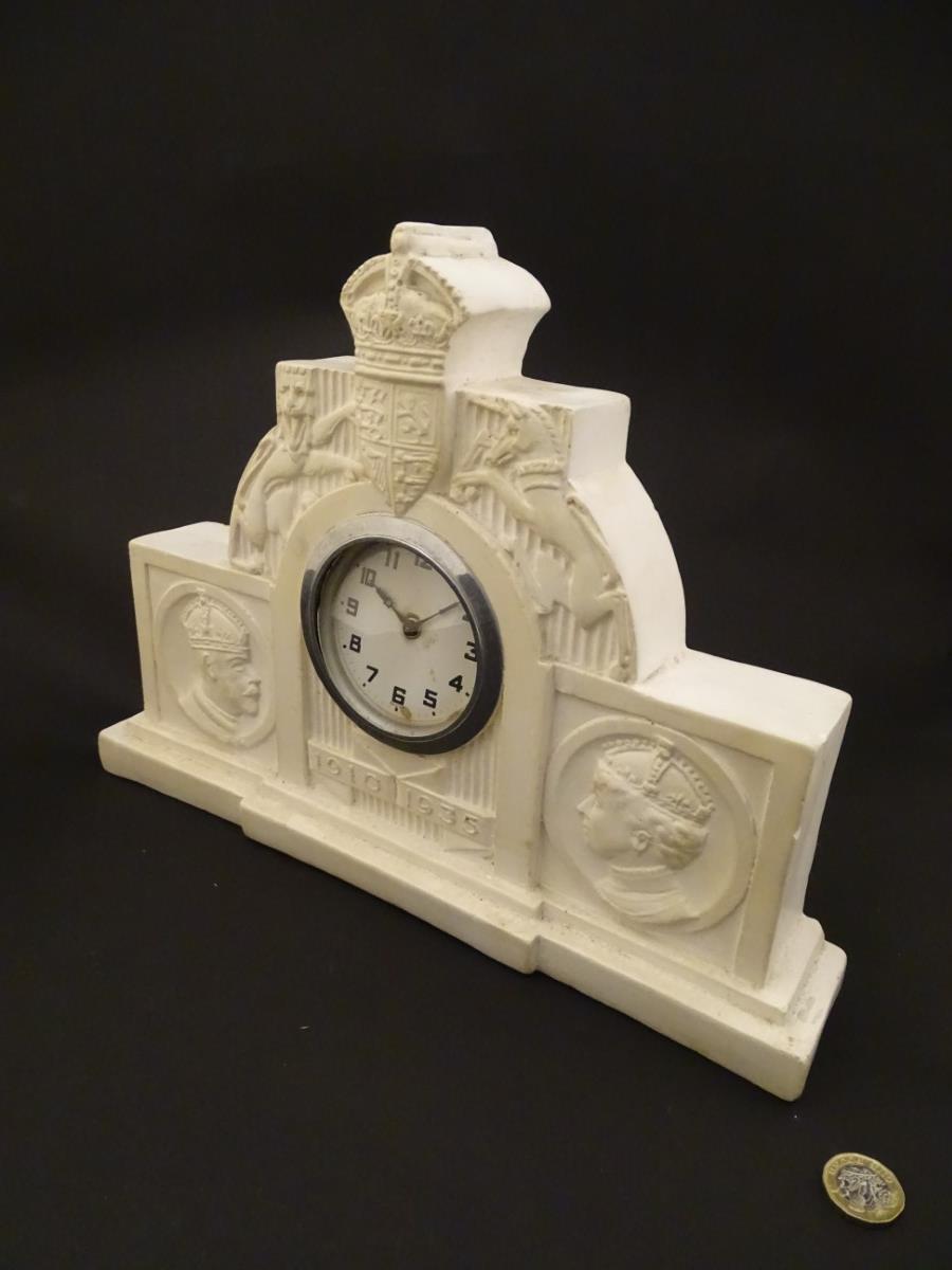 Commemorative Geo V clock : a plaster clock and garnitures of King George V and Queen Mary , the - Image 10 of 17