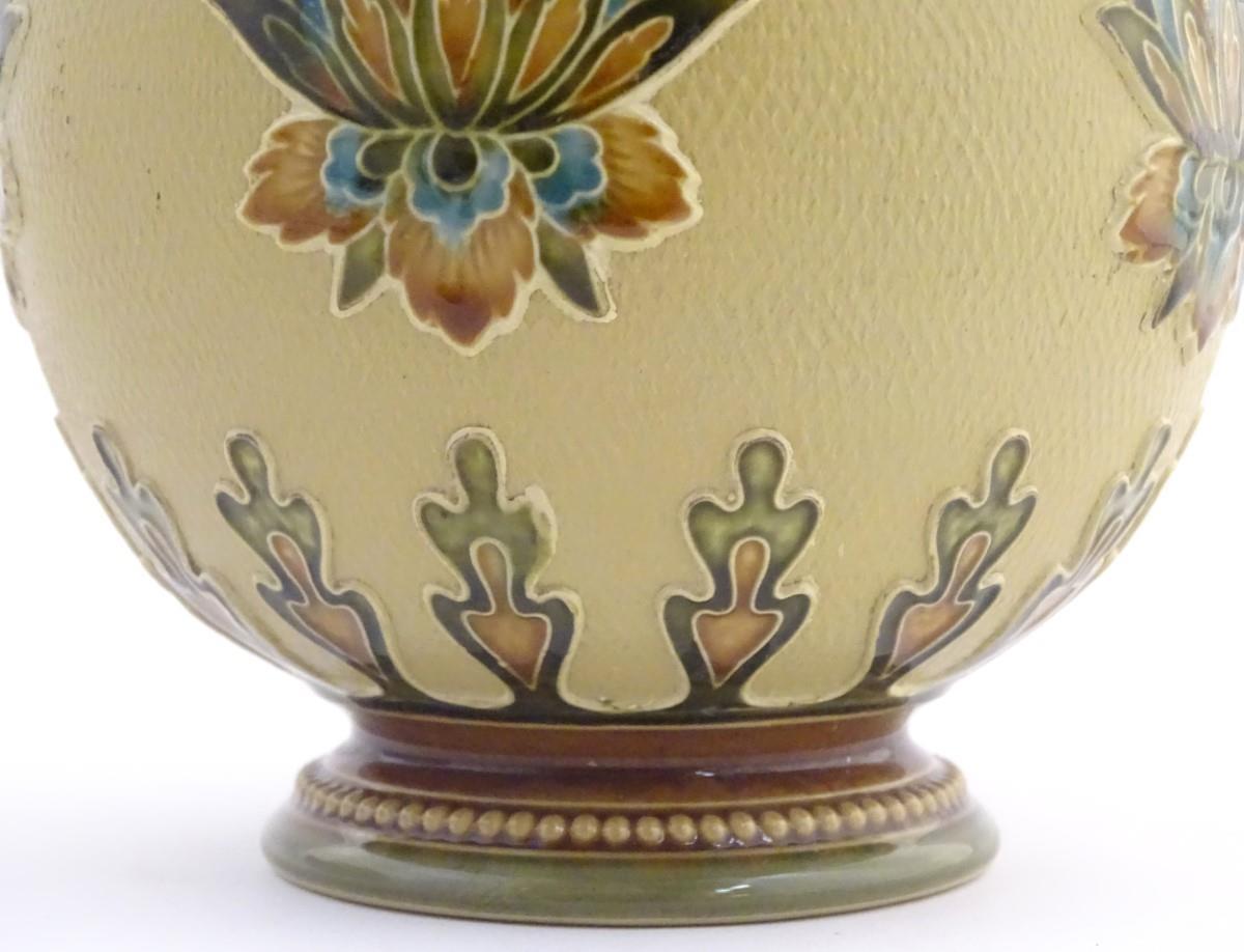 A Mettlach vase with a flared rim and bulbous body, decorated with sylised floral and foliate motifs - Image 8 of 15