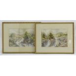 Charles A Bool, XIX-XX, Watercolours, A pair of landscape scenes with rocky waterfalls. Both
