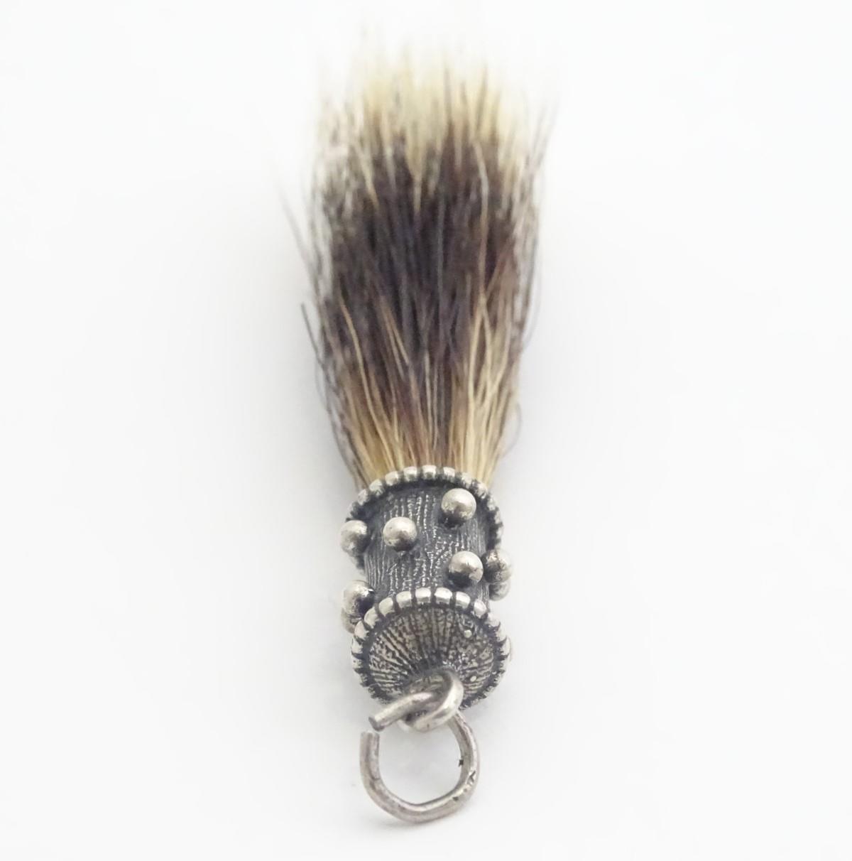 A Victorian hunting trophy pendant set with badger bristle with .800 German silver mount 2 3/4" long - Image 8 of 9