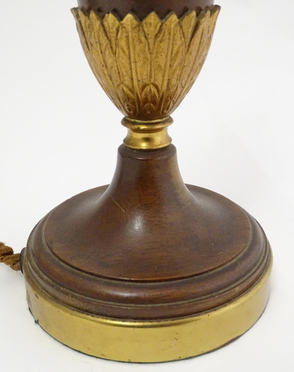 A wooden with brass detail pedestal table lamp, standing 12 1/2'' high. Please Note - we do not make - Image 3 of 4