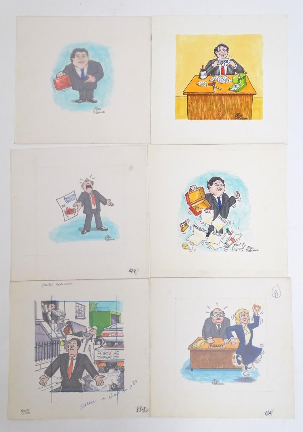 Allan Robinson, XX, British School Political Cartoonist, Pen, ink and watercolour, x 6, Political