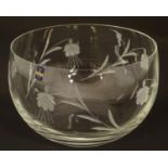 A boxed Gleneagles Crystal 'Springtime Ambiente' glass bowl, with etched floral decoration, 9"