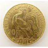 A French Republic 20 franc gold coin, 1913, approx. 6.45g Please Note - we do not make reference