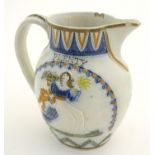 A 19thC Prattware pearlware jug / pitcher with oval relief decoration depicting personified female