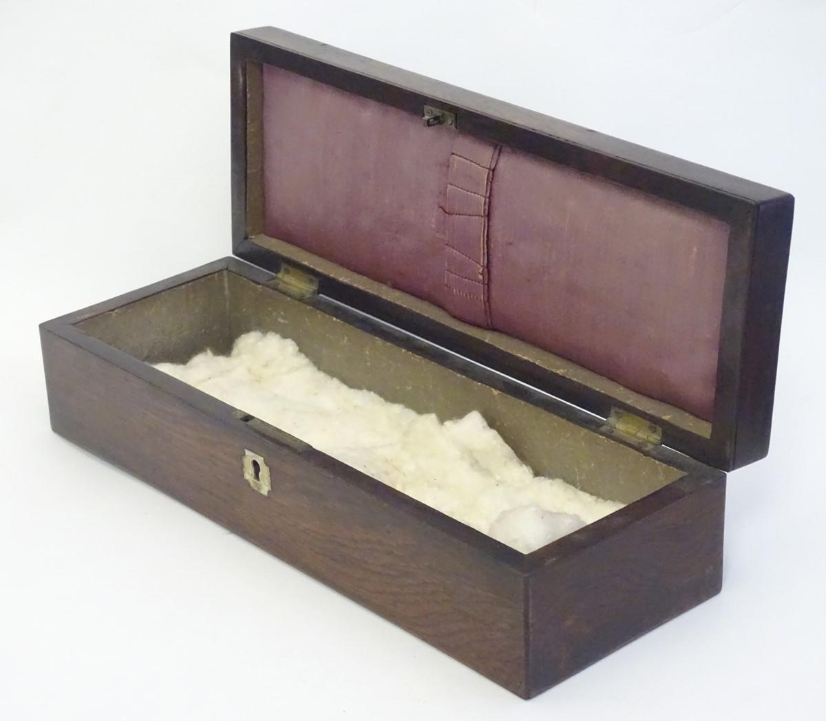 A 19thC mahogany glove box of rectangular form with inlaid mother of pearl detail. Approx. 3" x 11 - Image 7 of 11