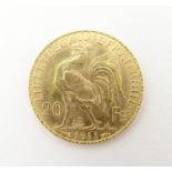 A French Republic 20 franc gold coin, 1911, approx. 6.45g Please Note - we do not make reference